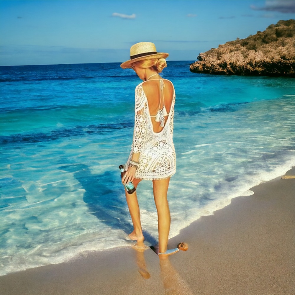 Mini Knitted Beach/Swimming pool Dress White color S/M 4-6